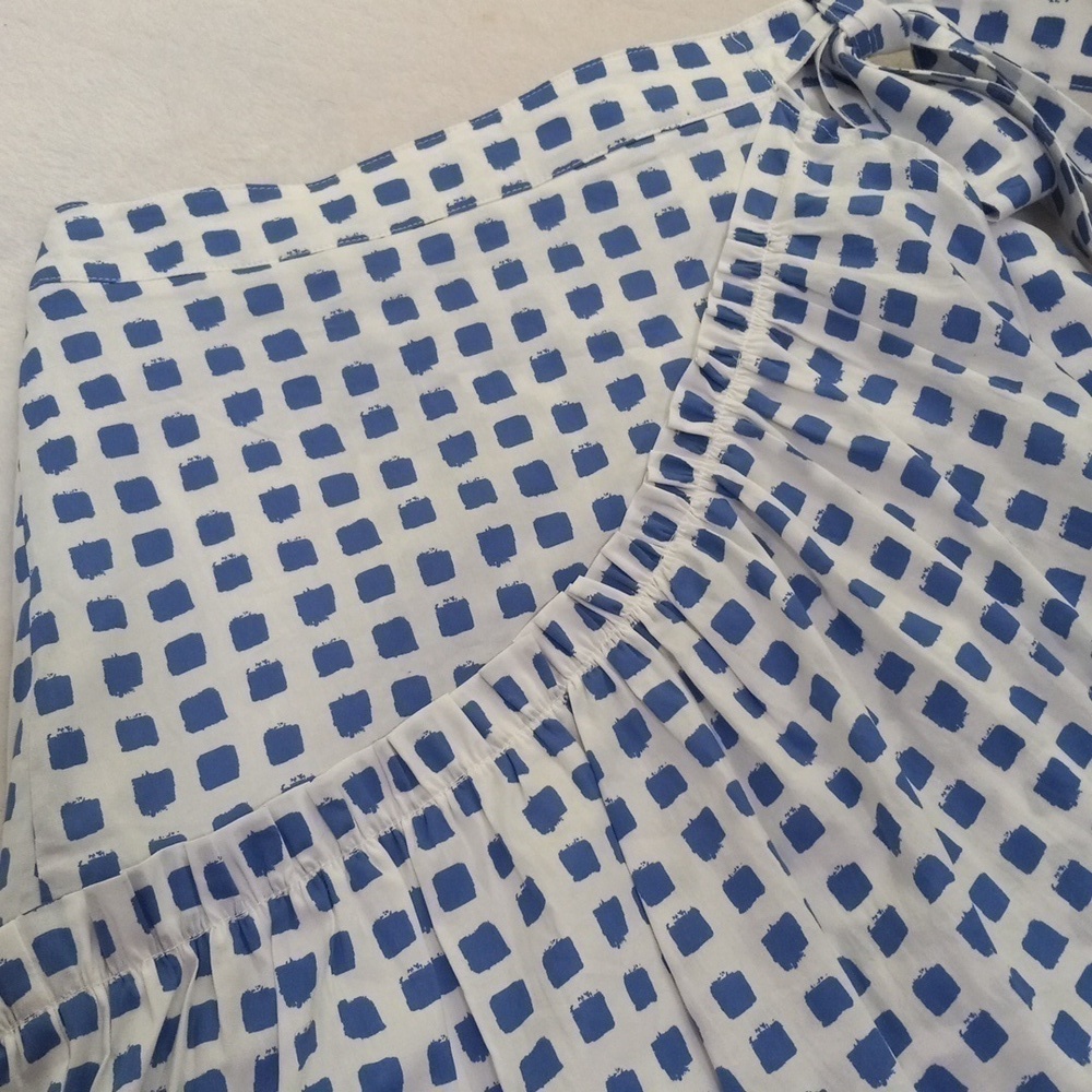 Vineyard Vines Painterly Grid Blue White Faux Wrap Ruffle Mini Skirt - Picture 5 of 15